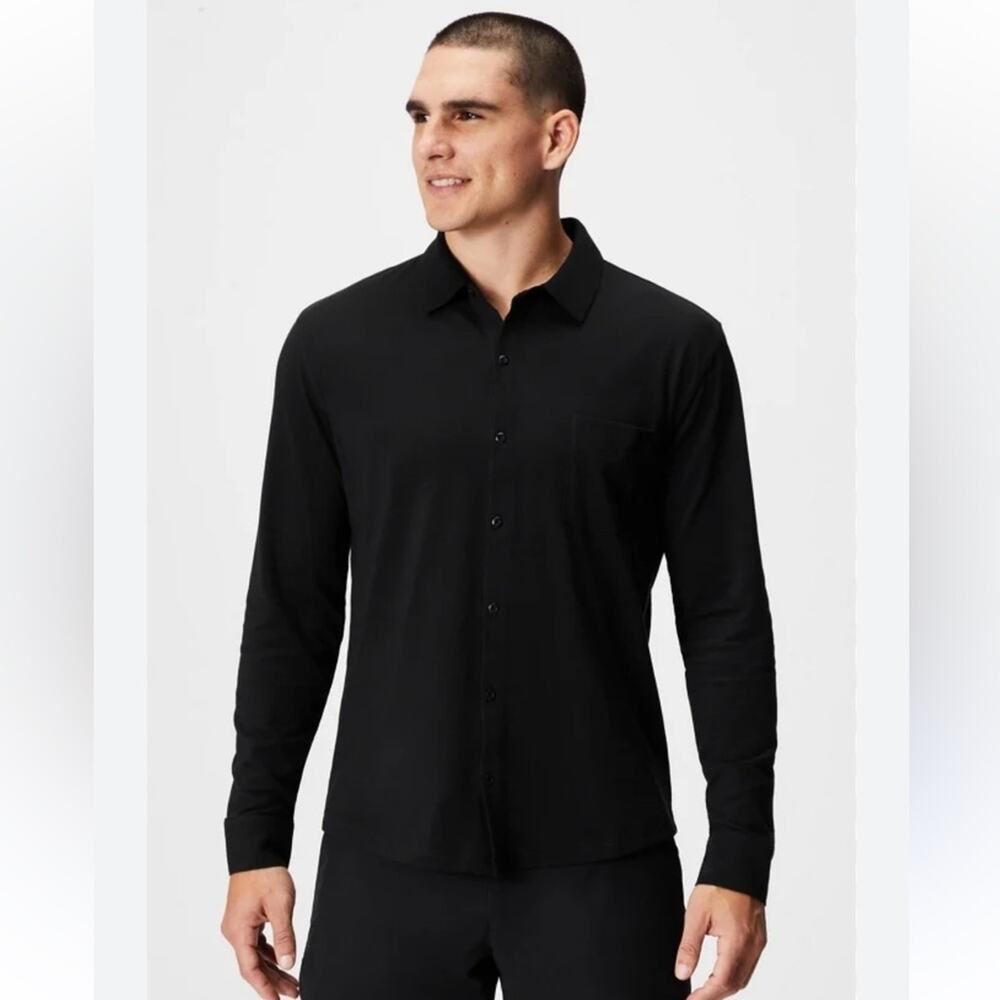 Fabletics The Dash Long Sleeve Button Up Black Shirt Size XXL NWT